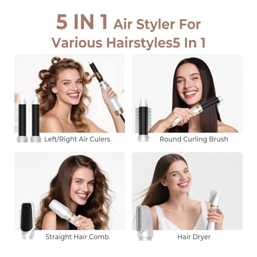 5-in-1 Hair Dryer Brush Set for Volumizer, Straightener, and Blow Drying with Negative Ionic Air Style Wrap, Perfect fo