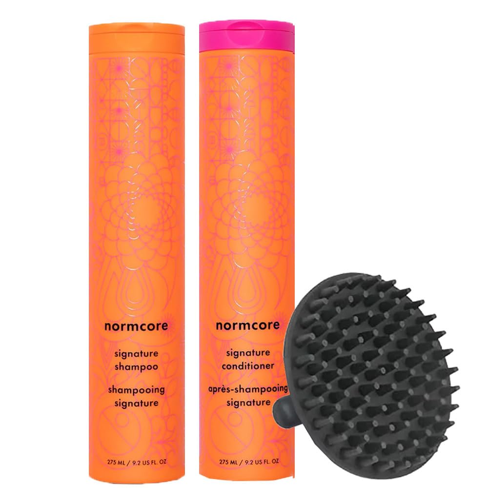 Amikaa Hydrating Hair Care Shampoo and Conditioner Duo 9.2 oz Set for All Hair Types with Scalp Brush