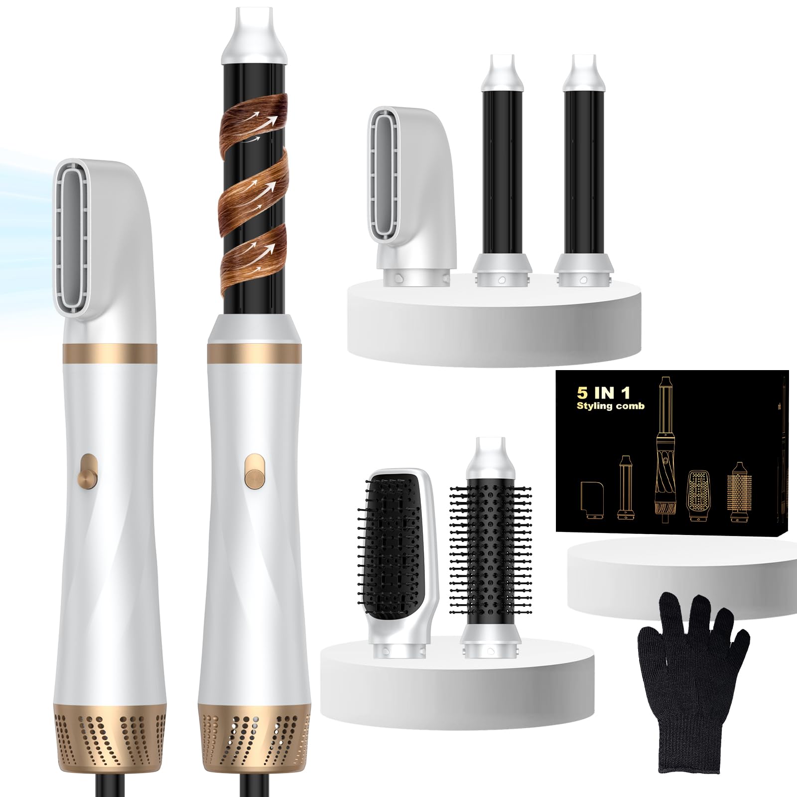 5-in-1 Hair Dryer Brush Set for Volumizer, Straightener, and Blow Drying with Negative Ionic Air Style Wrap, Perfect fo