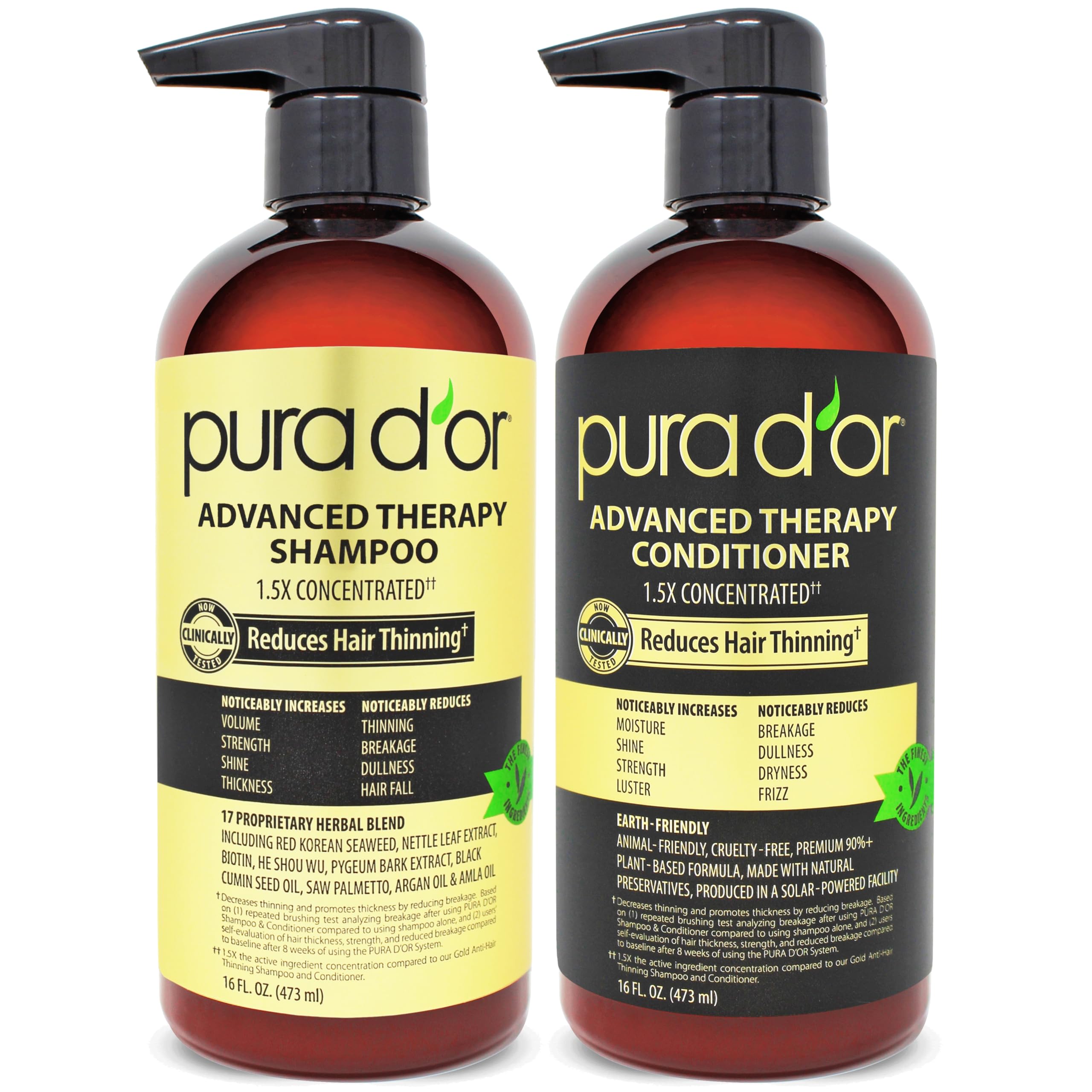 PURA D'OR Advanced Therapy Biotin Shampoo & Conditioner Hair Care Set For Hair Thinning: CLINICALLY TESTED Effective Res